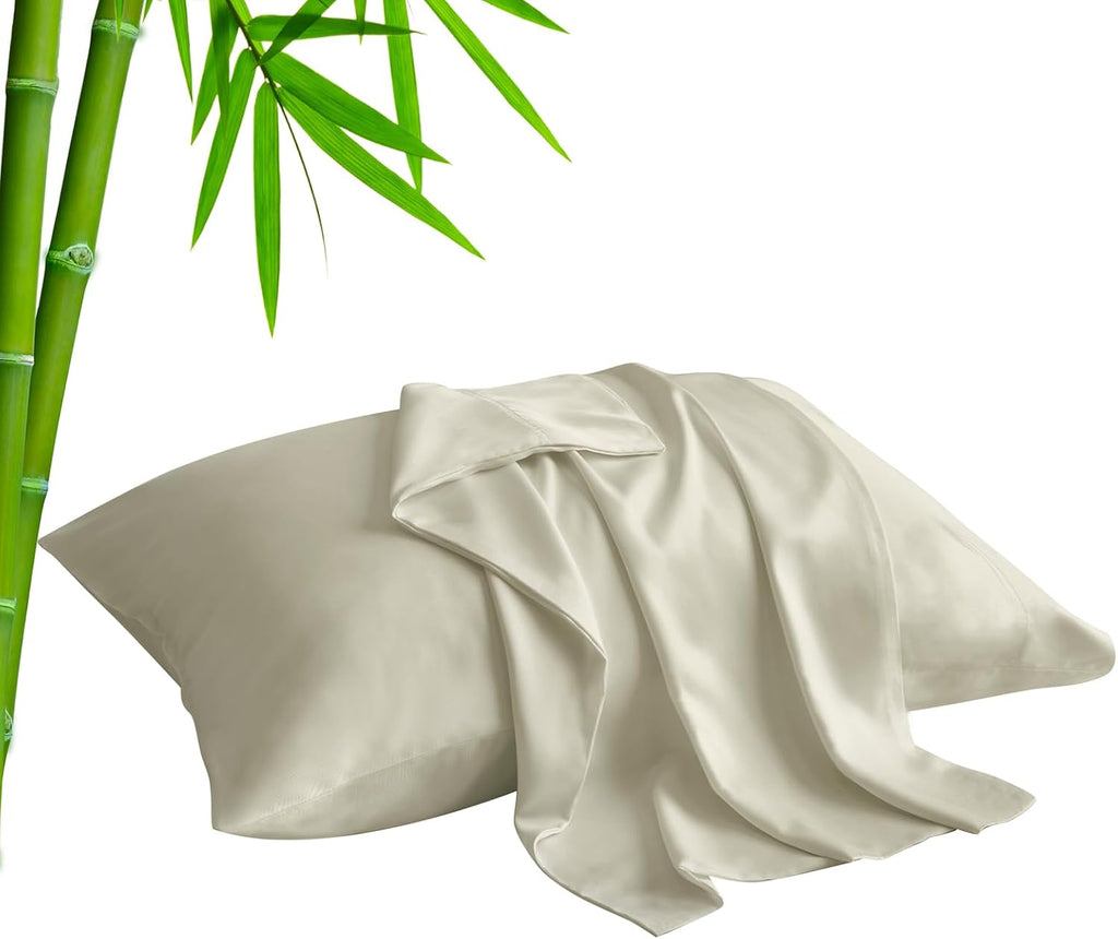 Standard Pillow Cases Set of 2, Rayon Derived from Bamboo, Cooling Pillow Cases for Hot Sleepers & Night Sweats, Breathable Silky Soft Envelope Pillowcases(White, 20"X26")