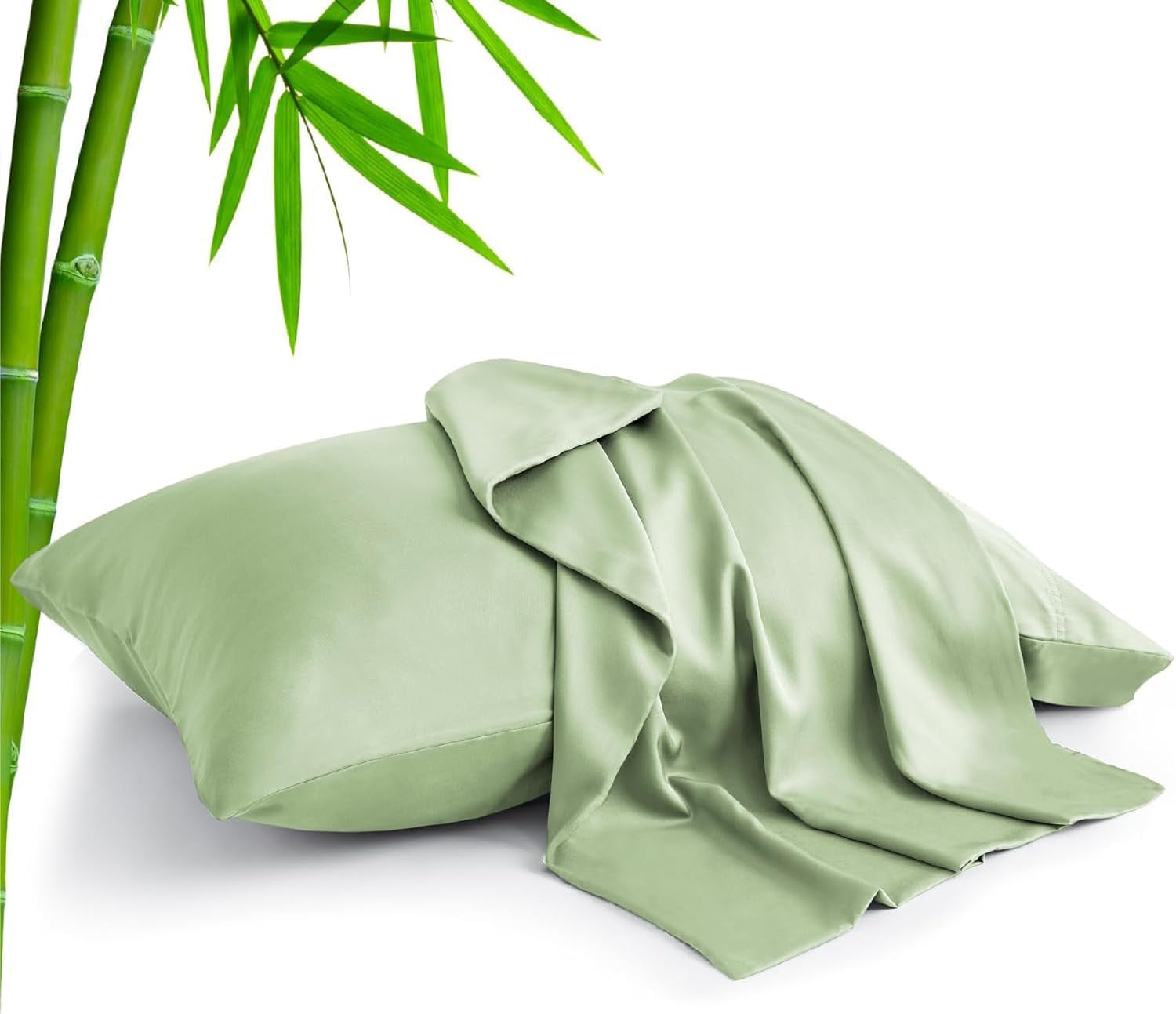 Standard Pillow Cases Set of 2, Rayon Derived from Bamboo, Cooling Pillow Cases for Hot Sleepers & Night Sweats, Breathable Silky Soft Envelope Pillowcases(White, 20"X26")