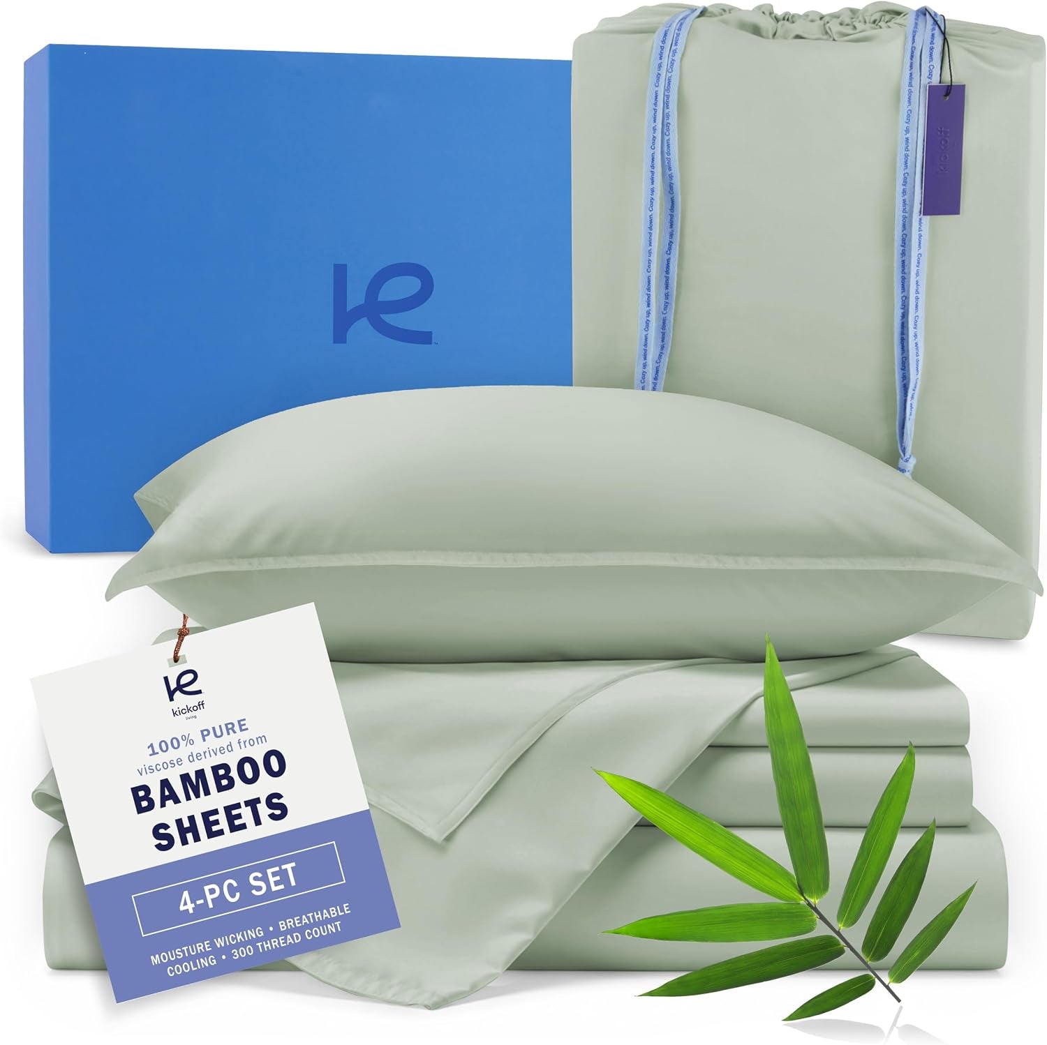 Kickoff Viscose Bamboo Sheets Twin Size 3-Pc 100% Organic Bamboo Viscose Bed Cooling Sheets Twin Size Set Cool Bedding for Hot Sleepers Sheet Set - Gift Ready Packaging (Pewter, T)