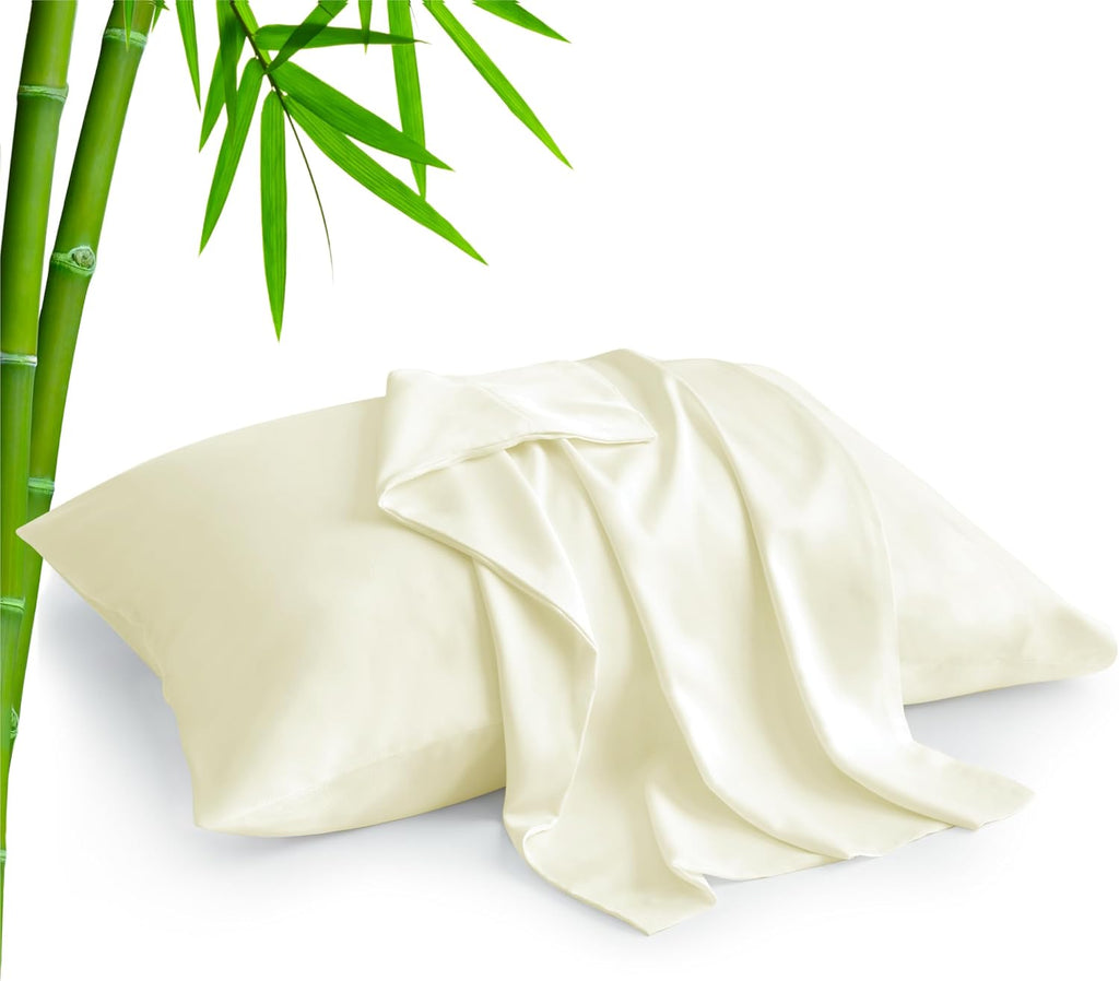 Standard Pillow Cases Set of 2, Rayon Derived from Bamboo, Cooling Pillow Cases for Hot Sleepers & Night Sweats, Breathable Silky Soft Envelope Pillowcases(White, 20"X26")