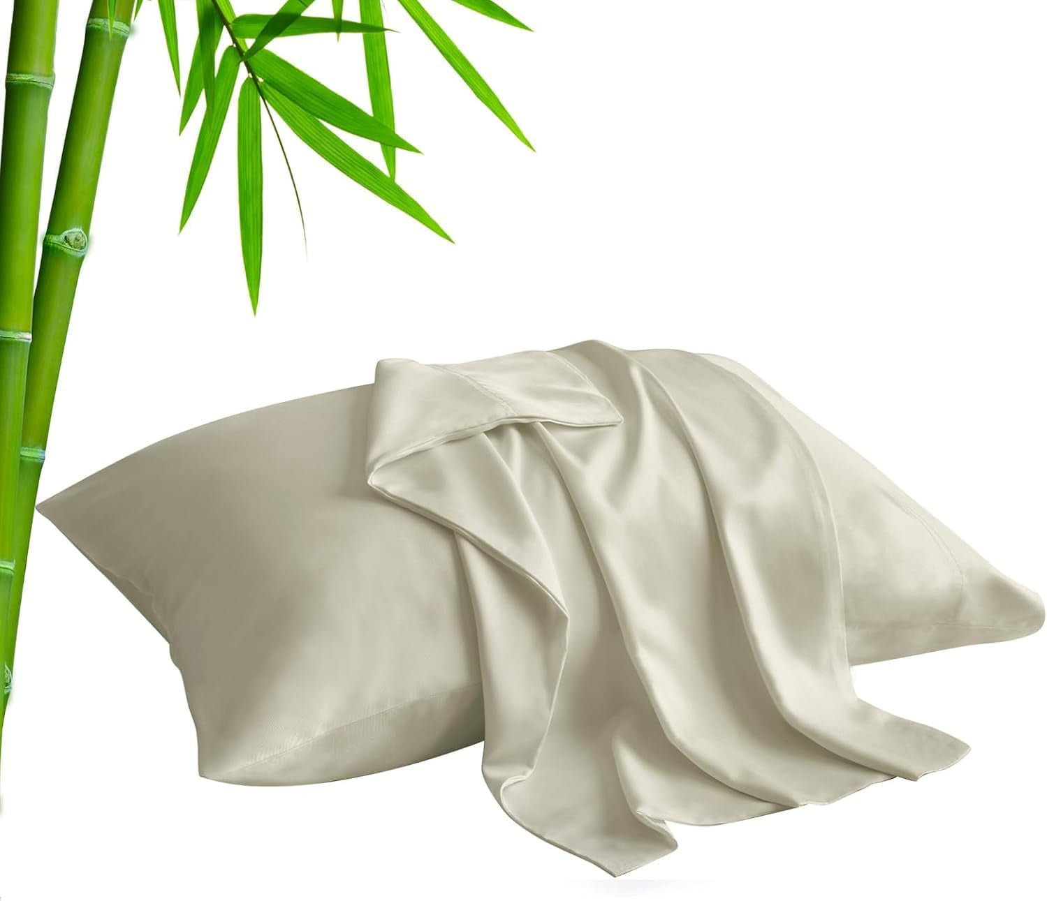 Standard Pillow Cases Set of 2, Rayon Derived from Bamboo, Cooling Pillow Cases for Hot Sleepers & Night Sweats, Breathable Silky Soft Envelope Pillowcases(White, 20"X26")