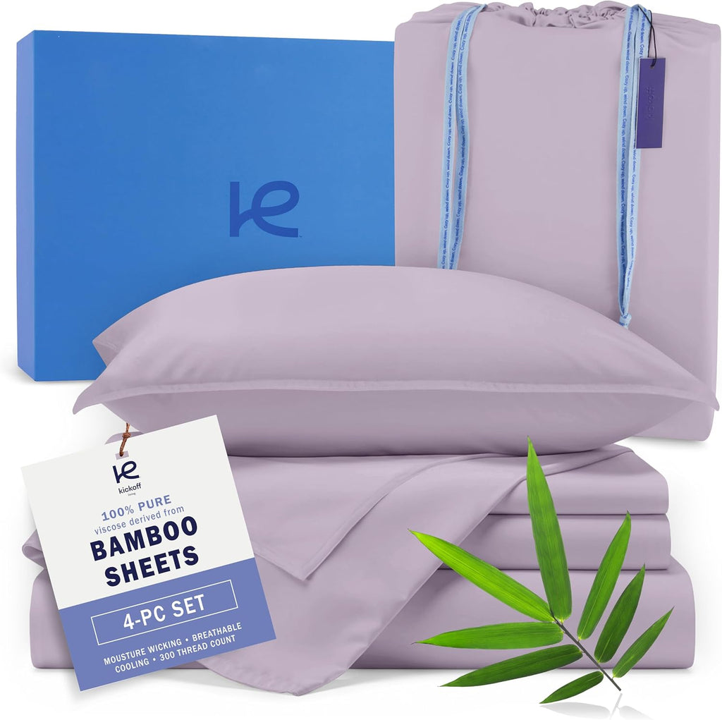 Kickoff Viscose Bamboo Sheets Twin Size 3-Pc 100% Organic Bamboo Viscose Bed Cooling Sheets Twin Size Set Cool Bedding for Hot Sleepers Sheet Set - Gift Ready Packaging (Pewter, T)