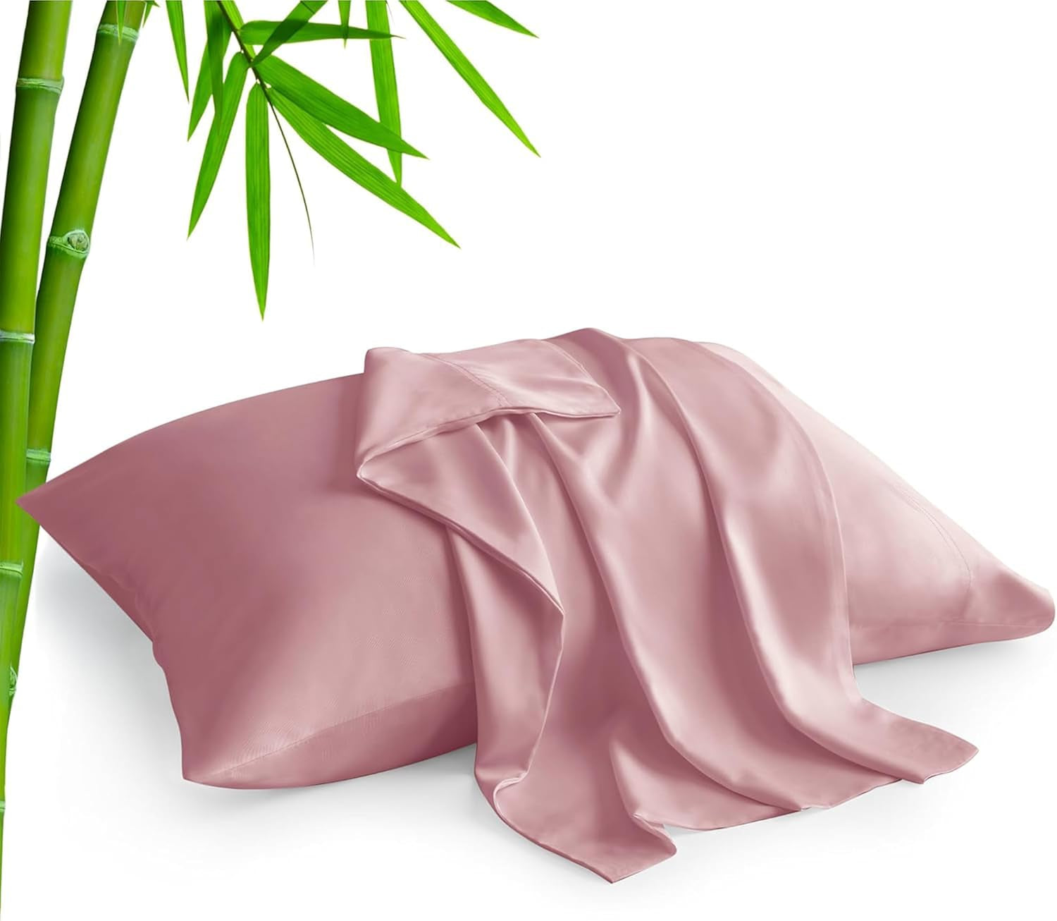 Standard Pillow Cases Set of 2, Rayon Derived from Bamboo, Cooling Pillow Cases for Hot Sleepers & Night Sweats, Breathable Silky Soft Envelope Pillowcases(White, 20"X26")