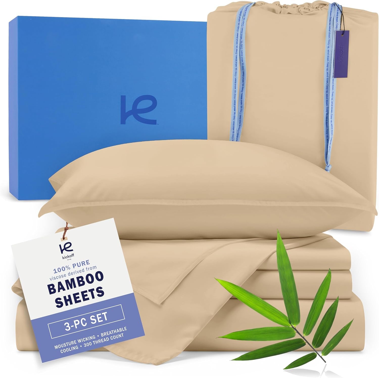 Kickoff Viscose Bamboo Sheets Twin Size 3-Pc 100% Organic Bamboo Viscose Bed Cooling Sheets Twin Size Set Cool Bedding for Hot Sleepers Sheet Set - Gift Ready Packaging (Pewter, T)