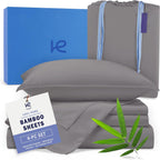 Kickoff Viscose Bamboo Sheets Twin Size 3-Pc 100% Organic Bamboo Viscose Bed Cooling Sheets Twin Size Set Cool Bedding for Hot Sleepers Sheet Set - Gift Ready Packaging (Pewter, T)