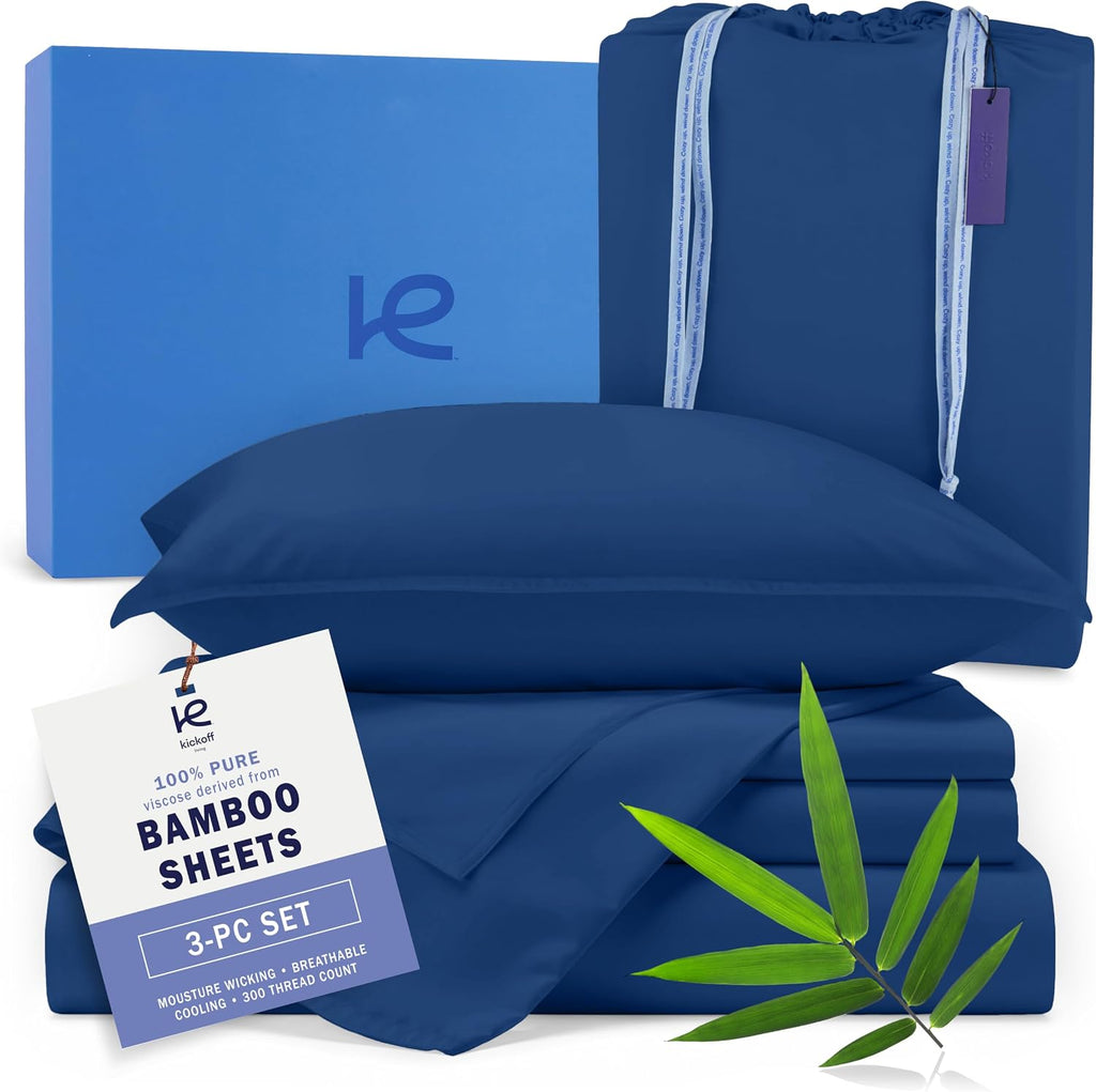 Kickoff Viscose Bamboo Sheets Twin Size 3-Pc 100% Organic Bamboo Viscose Bed Cooling Sheets Twin Size Set Cool Bedding for Hot Sleepers Sheet Set - Gift Ready Packaging (Pewter, T)