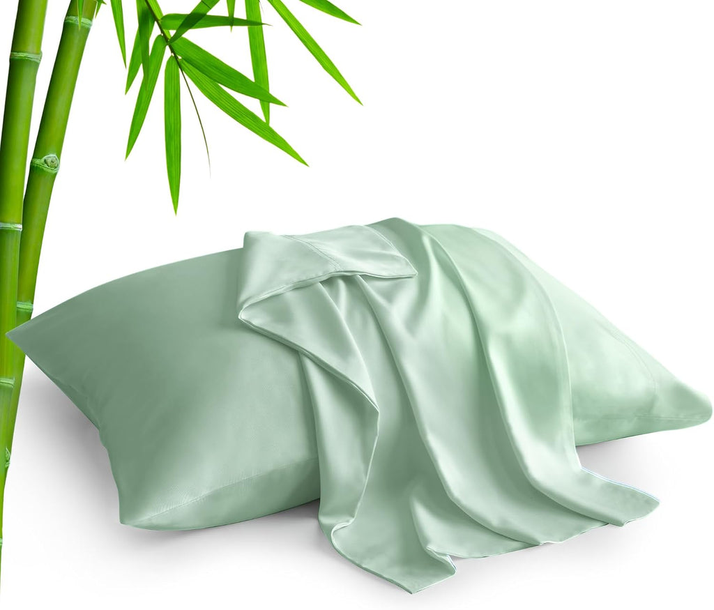 Standard Pillow Cases Set of 2, Rayon Derived from Bamboo, Cooling Pillow Cases for Hot Sleepers & Night Sweats, Breathable Silky Soft Envelope Pillowcases(White, 20"X26")