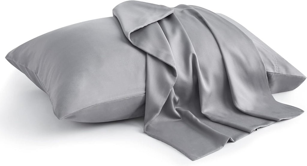 Standard Pillow Cases Set of 2, Rayon Derived from Bamboo, Cooling Pillow Cases for Hot Sleepers & Night Sweats, Breathable Silky Soft Envelope Pillowcases(White, 20"X26")