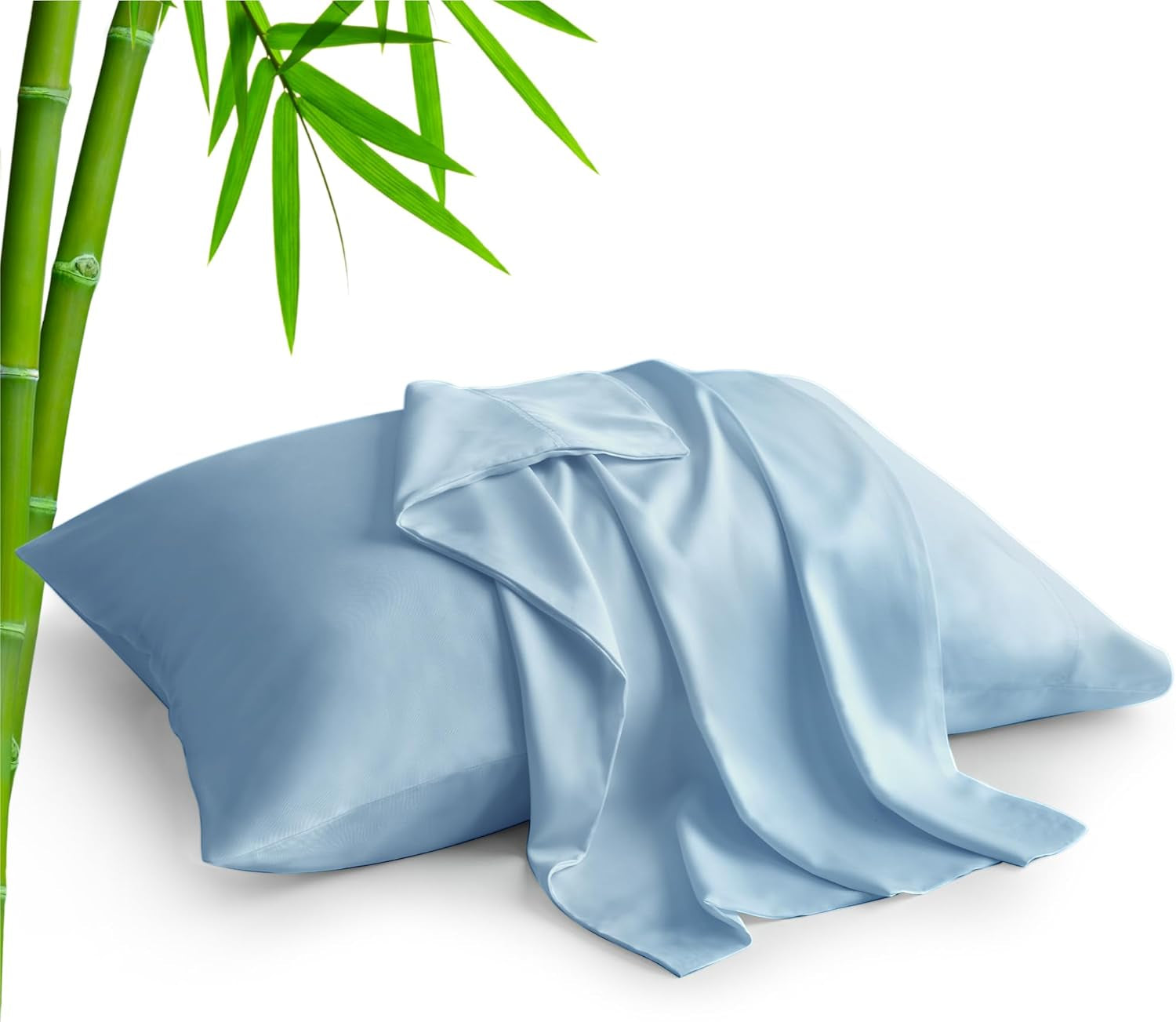 Standard Pillow Cases Set of 2, Rayon Derived from Bamboo, Cooling Pillow Cases for Hot Sleepers & Night Sweats, Breathable Silky Soft Envelope Pillowcases(White, 20"X26")