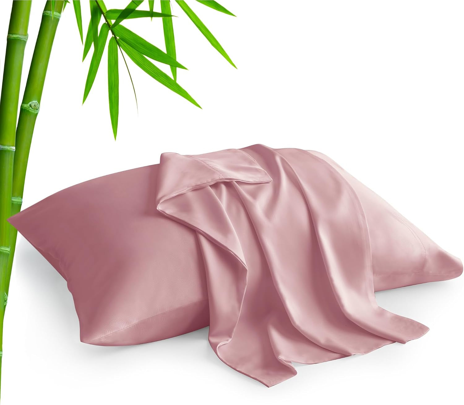 Standard Pillow Cases Set of 2, Rayon Derived from Bamboo, Cooling Pillow Cases for Hot Sleepers & Night Sweats, Breathable Silky Soft Envelope Pillowcases(White, 20"X26")