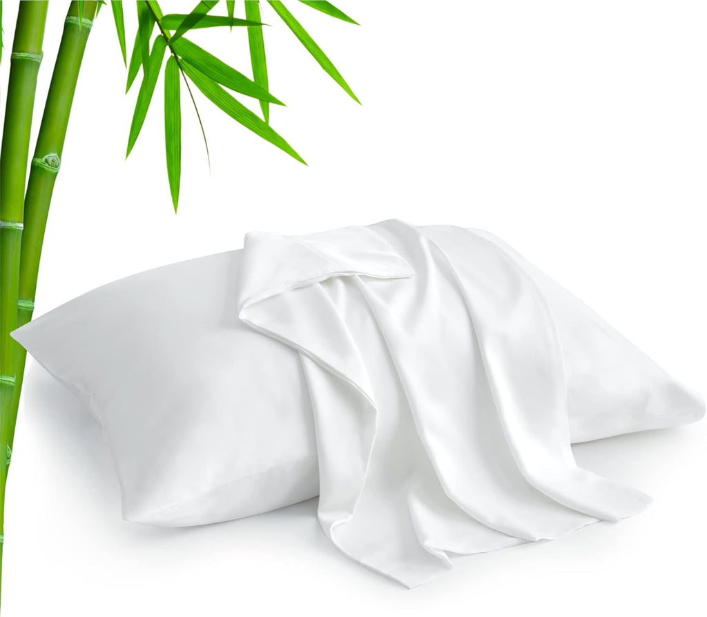 Standard Pillow Cases Set of 2, Rayon Derived from Bamboo, Cooling Pillow Cases for Hot Sleepers & Night Sweats, Breathable Silky Soft Envelope Pillowcases(White, 20"X26")