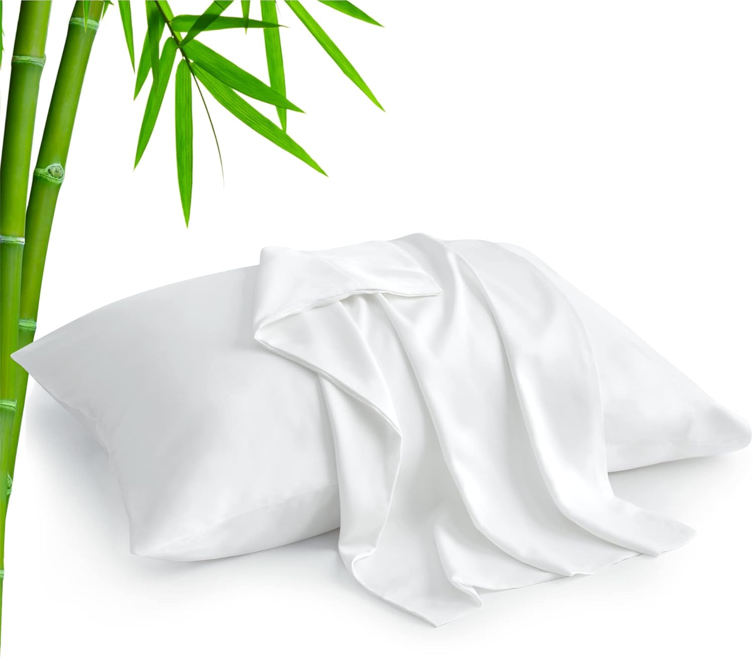 Standard Pillow Cases Set of 2, Rayon Derived from Bamboo, Cooling Pillow Cases for Hot Sleepers & Night Sweats, Breathable Silky Soft Envelope Pillowcases(White, 20"X26")