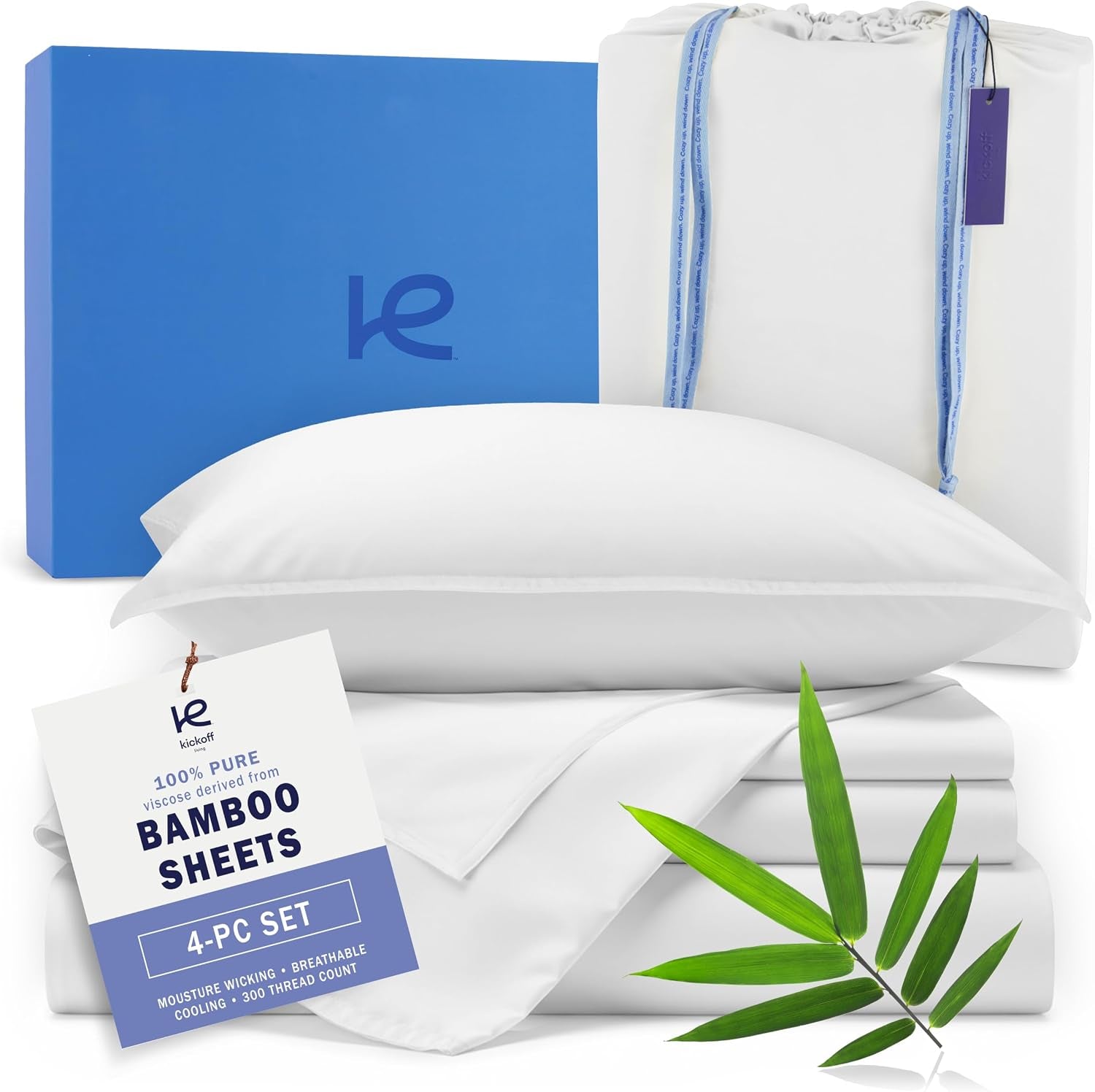 Kickoff Viscose Bamboo Sheets Twin Size 3-Pc 100% Organic Bamboo Viscose Bed Cooling Sheets Twin Size Set Cool Bedding for Hot Sleepers Sheet Set - Gift Ready Packaging (Pewter, T)