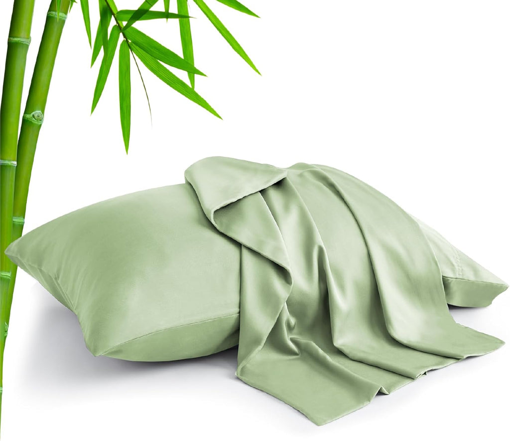 Standard Pillow Cases Set of 2, Rayon Derived from Bamboo, Cooling Pillow Cases for Hot Sleepers & Night Sweats, Breathable Silky Soft Envelope Pillowcases(White, 20"X26")