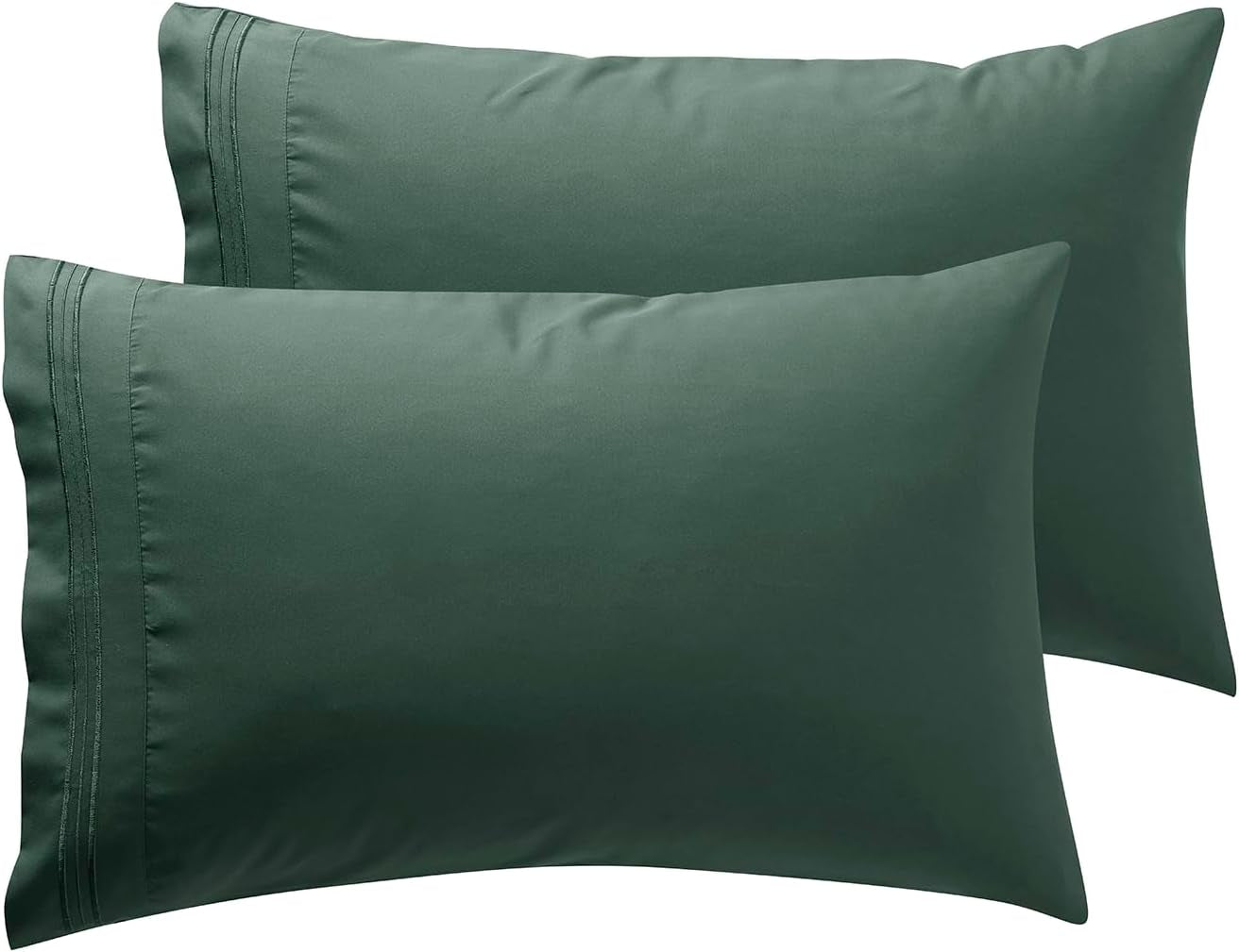 Microfiber Queen Pillowcase Set of 2, Hunter Green, Soft, Envelope Closure, 20X30 Inches