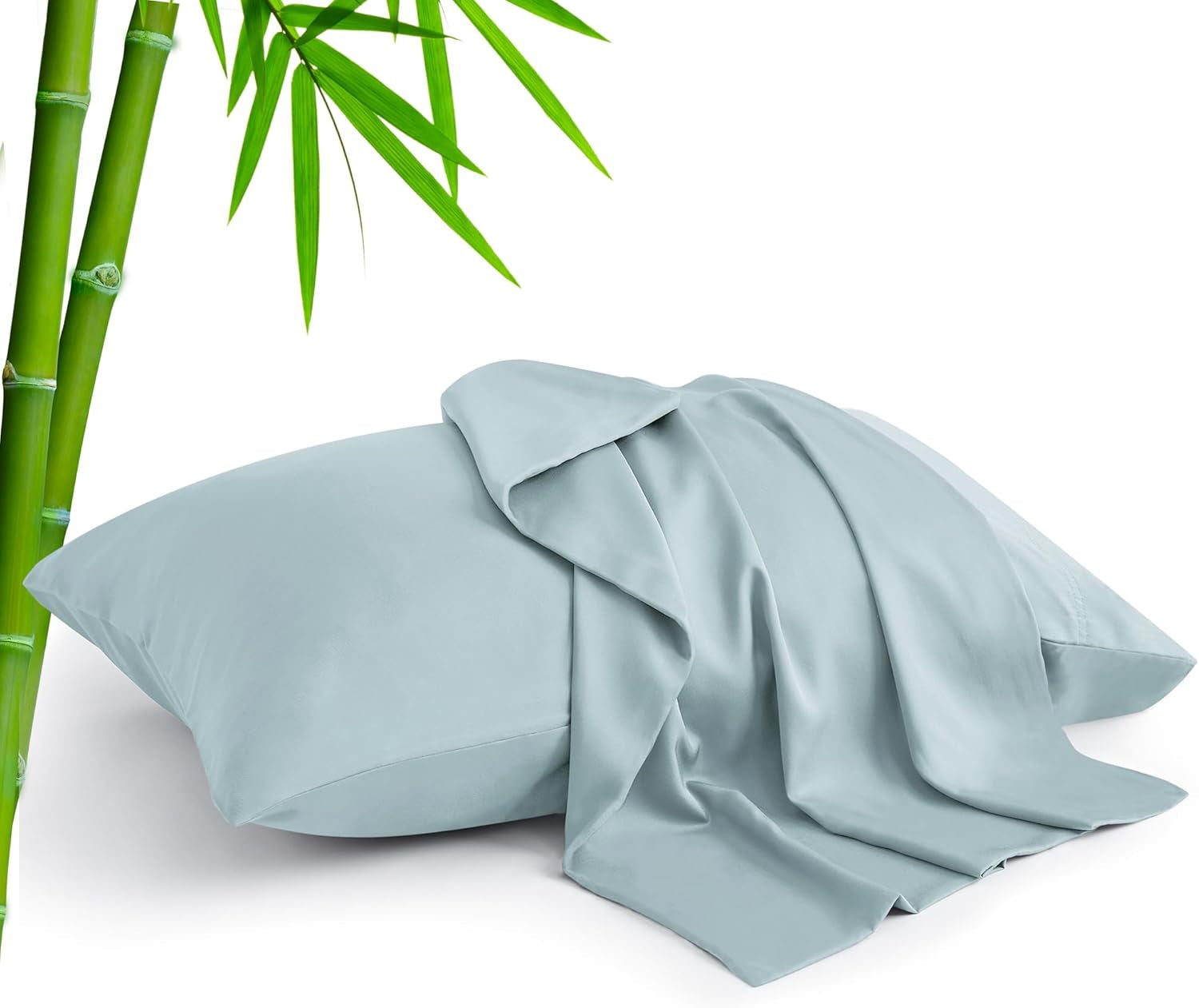 Standard Pillow Cases Set of 2, Rayon Derived from Bamboo, Cooling Pillow Cases for Hot Sleepers & Night Sweats, Breathable Silky Soft Envelope Pillowcases(White, 20"X26")