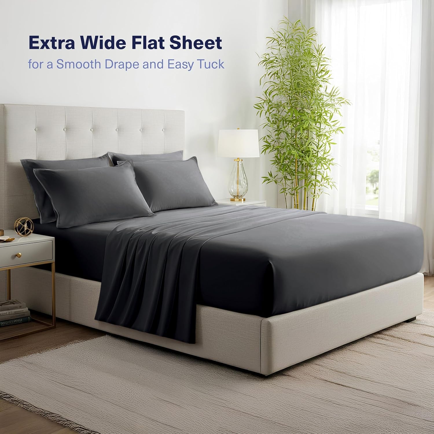 Kickoff Viscose Bamboo Sheets Twin Size 3-Pc 100% Organic Bamboo Viscose Bed Cooling Sheets Twin Size Set Cool Bedding for Hot Sleepers Sheet Set - Gift Ready Packaging (Pewter, T)
